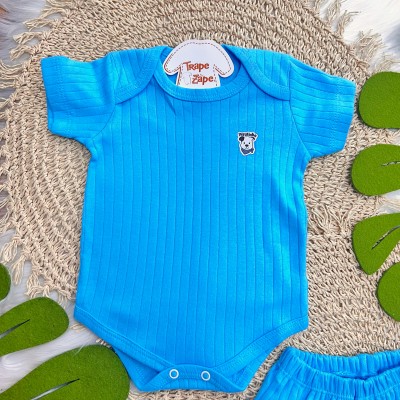 Conj. Body m/curta e Short Canelado - Azul Royal